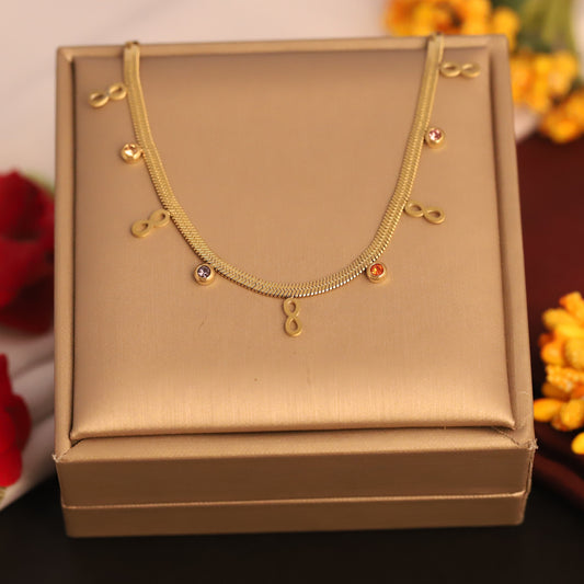 Gold Infinity & Gemstone Snake Chain Necklace - Stainless Steel | Eternity Symbol Jewelry
