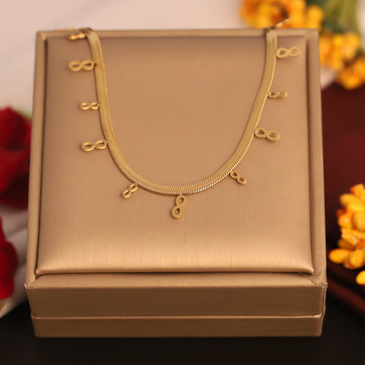 Elegant Gold Plated Snake Chain Necklace with Infinity Charms - Everyday & Festive Wear