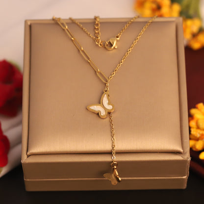Elegant Butterfly Y-Shaped Necklace - Gold Plated Stainless Steel
