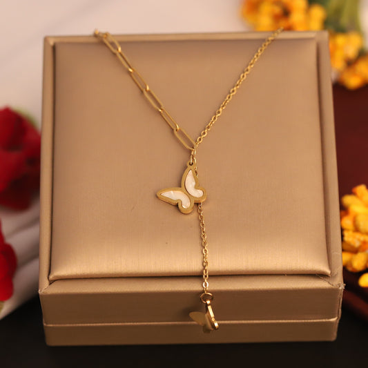 Elegant Butterfly Y-Shaped Necklace - Gold Plated Stainless Steel