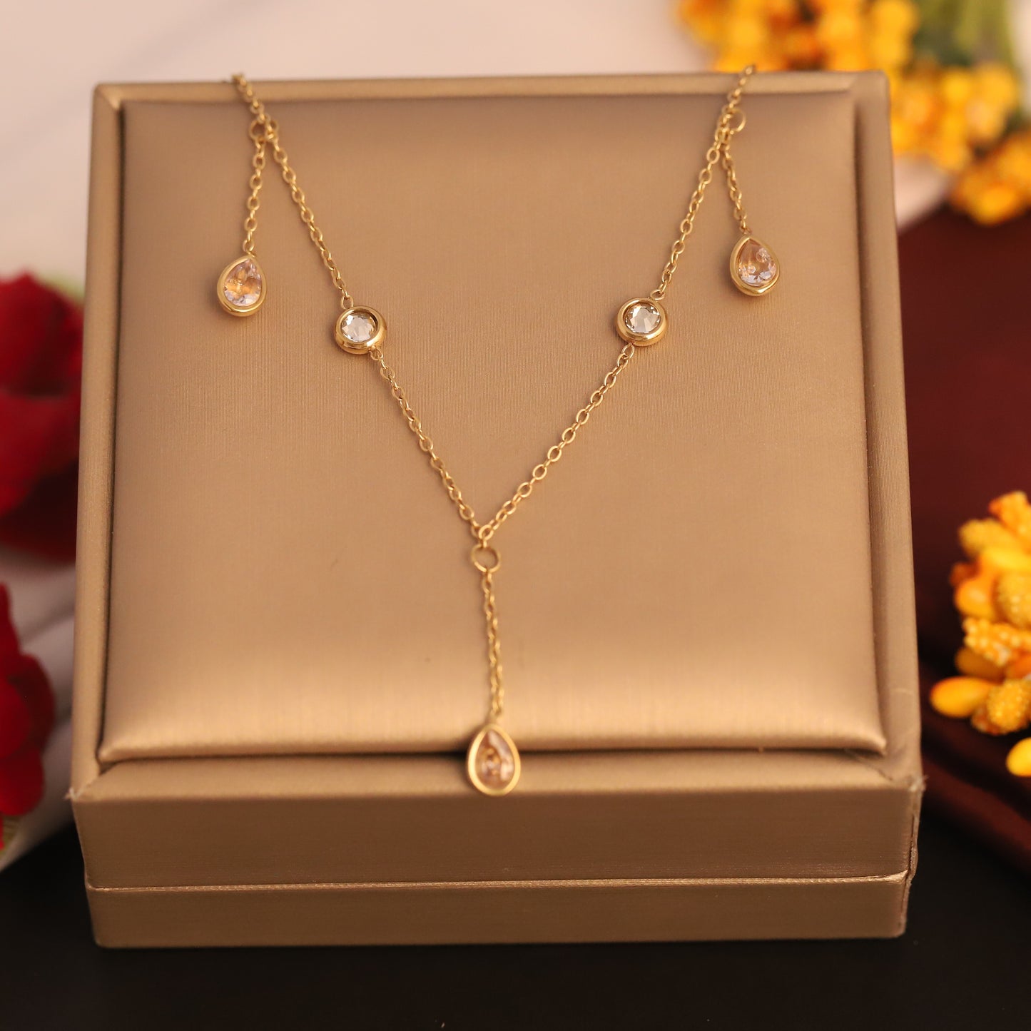 Colorful Geometric Crystal Statement Necklace | Gold Modern Jewelry