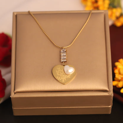 Tree of Life Heart Pendant Necklace | Gold Plated Baguette Crystal Jewelry
