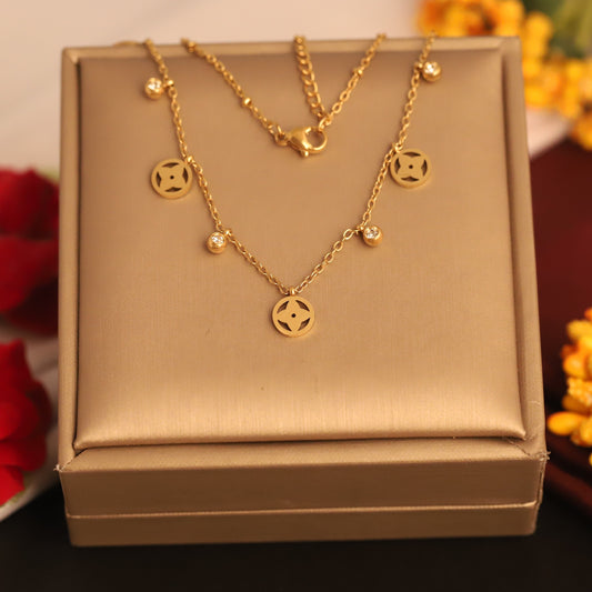 Trending Gold Tone Round Motif Necklace | Waterproof Anti-Tarnish Chain