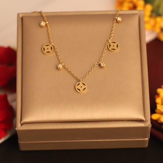 Trending Gold Tone Round Motif Necklace | Waterproof Anti-Tarnish Chain