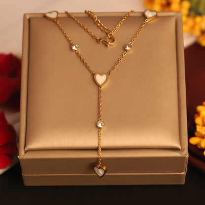 Gold Heart Lariat Necklace - Dainty & Elegant Y-Shape Pendant
