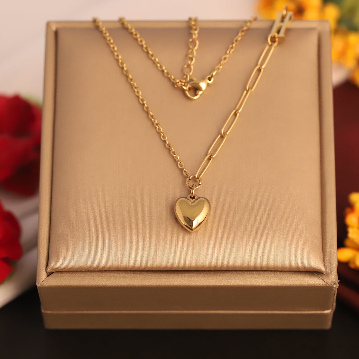 Asymmetrical Heart Pendant Necklace | Gold Paperclip Chain Jewelry