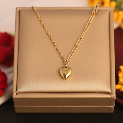 Asymmetrical Heart Pendant Necklace | Gold Paperclip Chain Jewelry