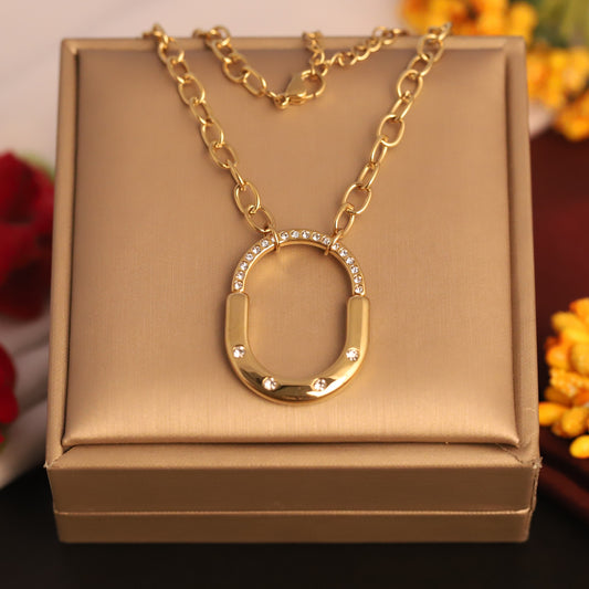 Horseshoe Crystal Pendant Necklace | Chunky Gold Statement Jewelry