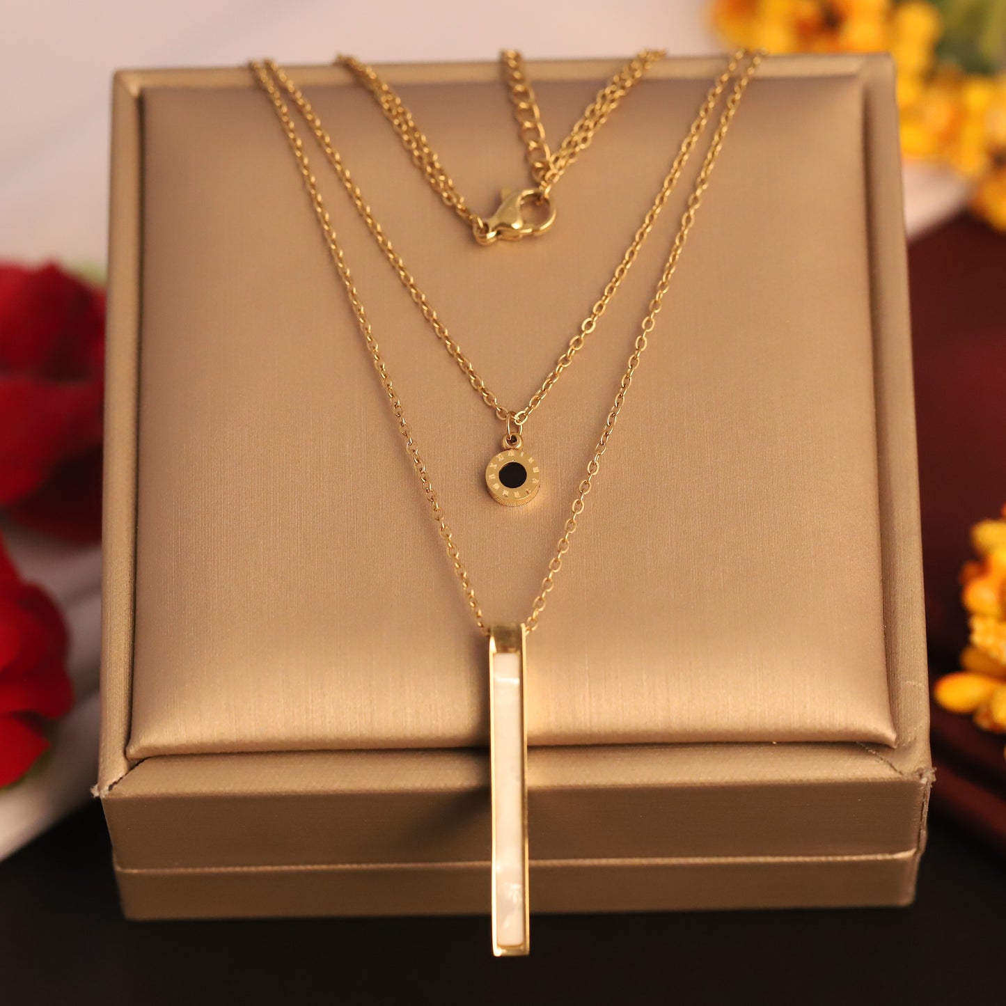 Layered Bar & Roman Numeral Necklace | Gold Minimalist Jewelry