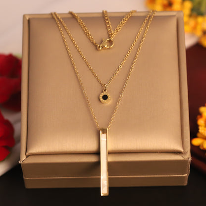 Layered Bar & Roman Numeral Necklace | Gold Minimalist Jewelry