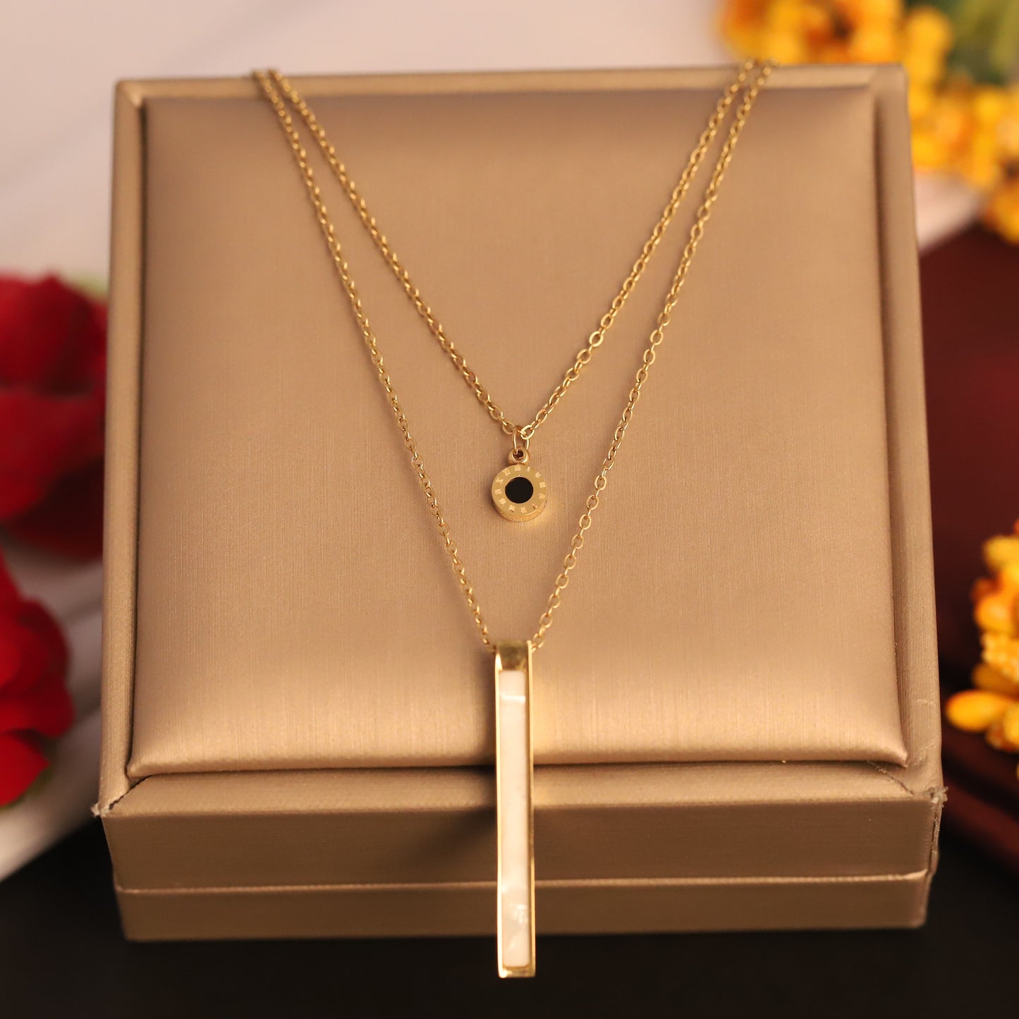 Layered Bar & Roman Numeral Necklace | Gold Minimalist Jewelry