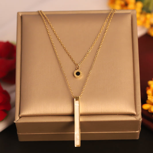 Layered Bar & Roman Numeral Necklace | Gold Minimalist Jewelry