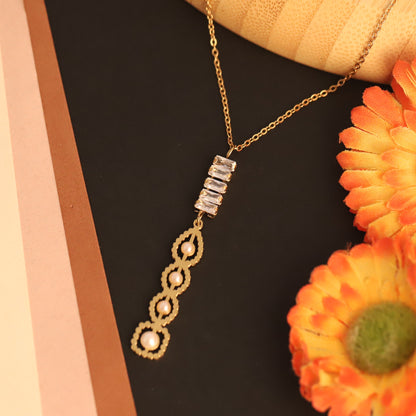 Layered Baguette Crystal & Pearl Necklace | Gold Delicate Statement