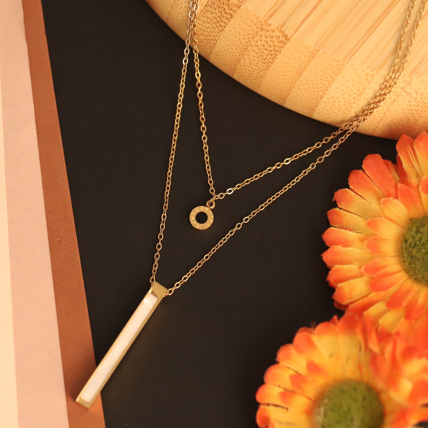 Layered Bar & Roman Numeral Necklace | Gold Minimalist Jewelry