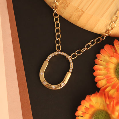 Horseshoe Crystal Pendant Necklace | Chunky Gold Statement Jewelry