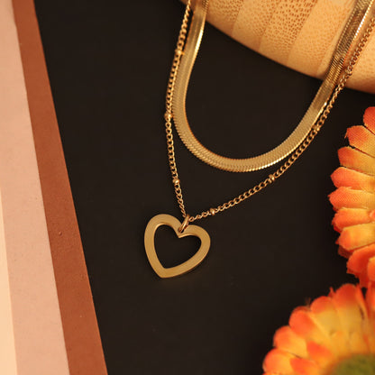 Double Chain Heart Outline Necklace | Gold Layered Love Jewelry