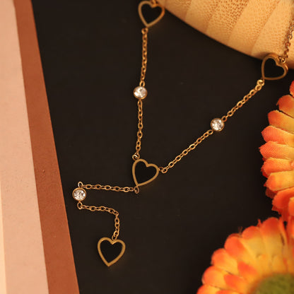 Layered Black Heart & Crystal Y Necklace | Gold Dainty Jewelry