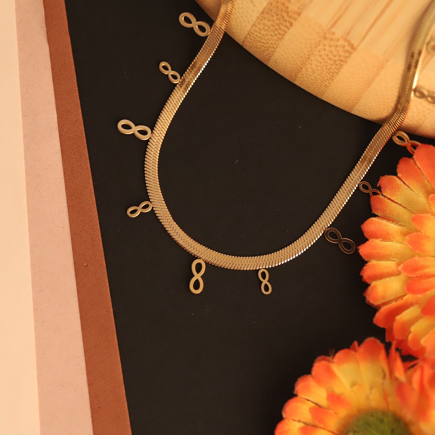 Elegant Gold Plated Snake Chain Necklace with Infinity Charms - Everyday & Festive Wear