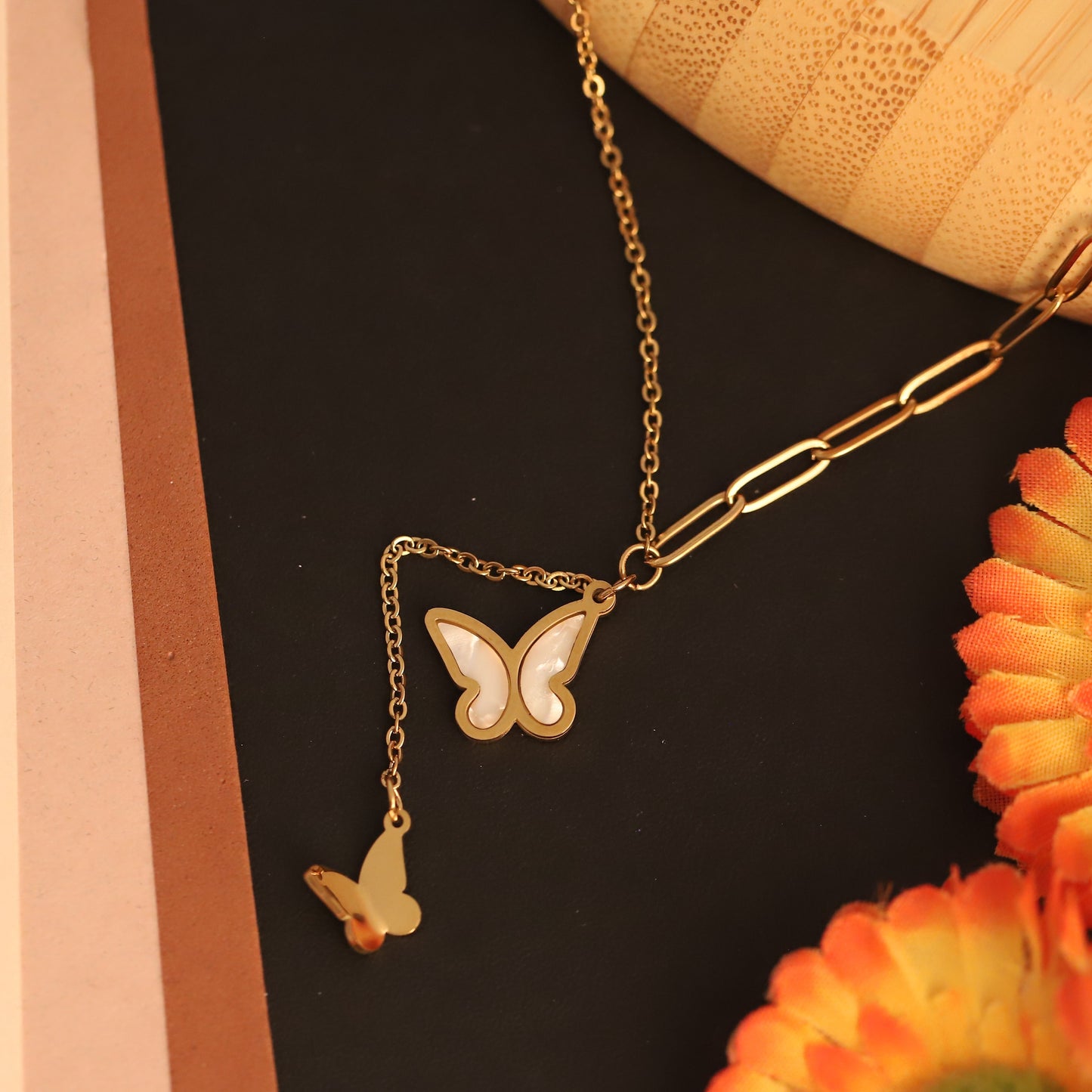 Elegant Butterfly Y-Shaped Necklace - Gold Plated Stainless Steel