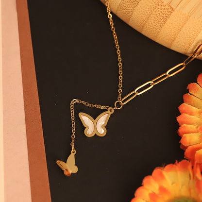 Elegant Butterfly Y-Shaped Necklace - Gold Plated Stainless Steel