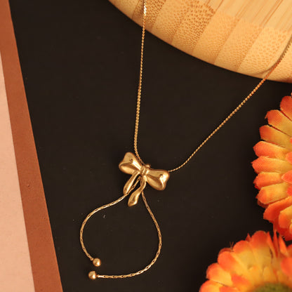 Gold Bow Pendant Y Necklace | Delicate Feminine Jewelry