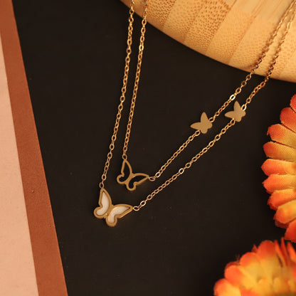 Layered Butterfly Necklace Set - Gold Plated Stainless Steel