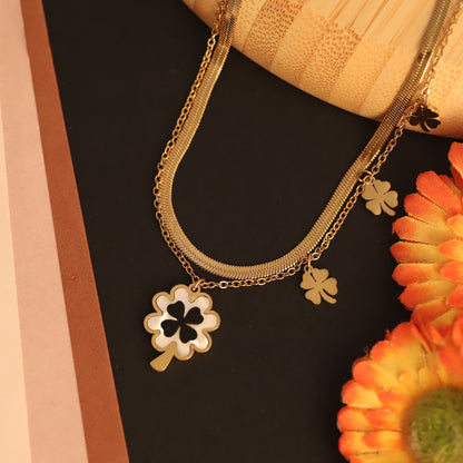 Layered Clover Necklace | Gold Snake Chain & Lucky Charm Set