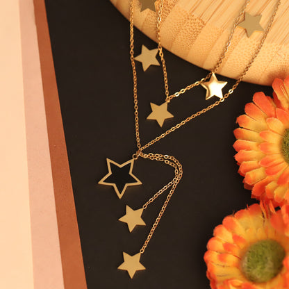 Chic Gold & Black Star Pendant Set | Multi-Layered Fashion Accessory
