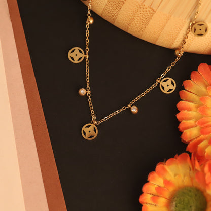 Trending Gold Tone Round Motif Necklace | Waterproof Anti-Tarnish Chain
