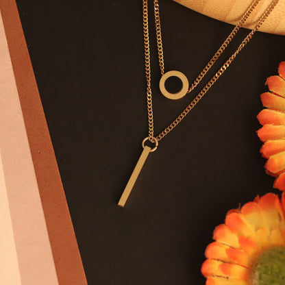 Layered Bar & Circle Pendant Necklace | Gold Minimalist Jewelry