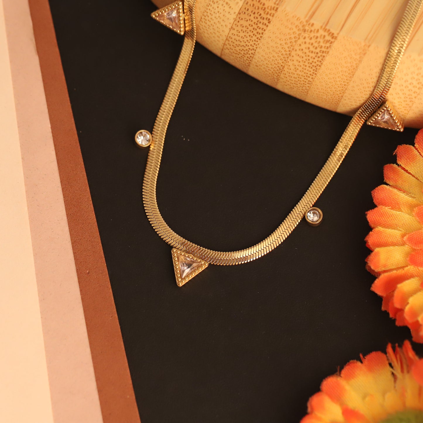 Geometric Crystal Snake Chain Necklace | Gold Statement Jewelry