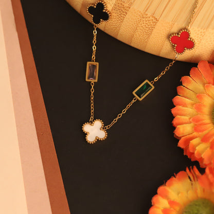 Multicolor Clover & Gemstone Necklace | Gold Lucky Charm Jewelry