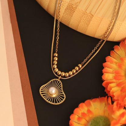Layered Pearl Heart Necklace | Gold Beaded Pendant Jewelry