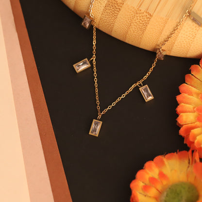 Dainty Gold & Crystal Rectangle Charm Necklace | Minimalist Dangle Choker