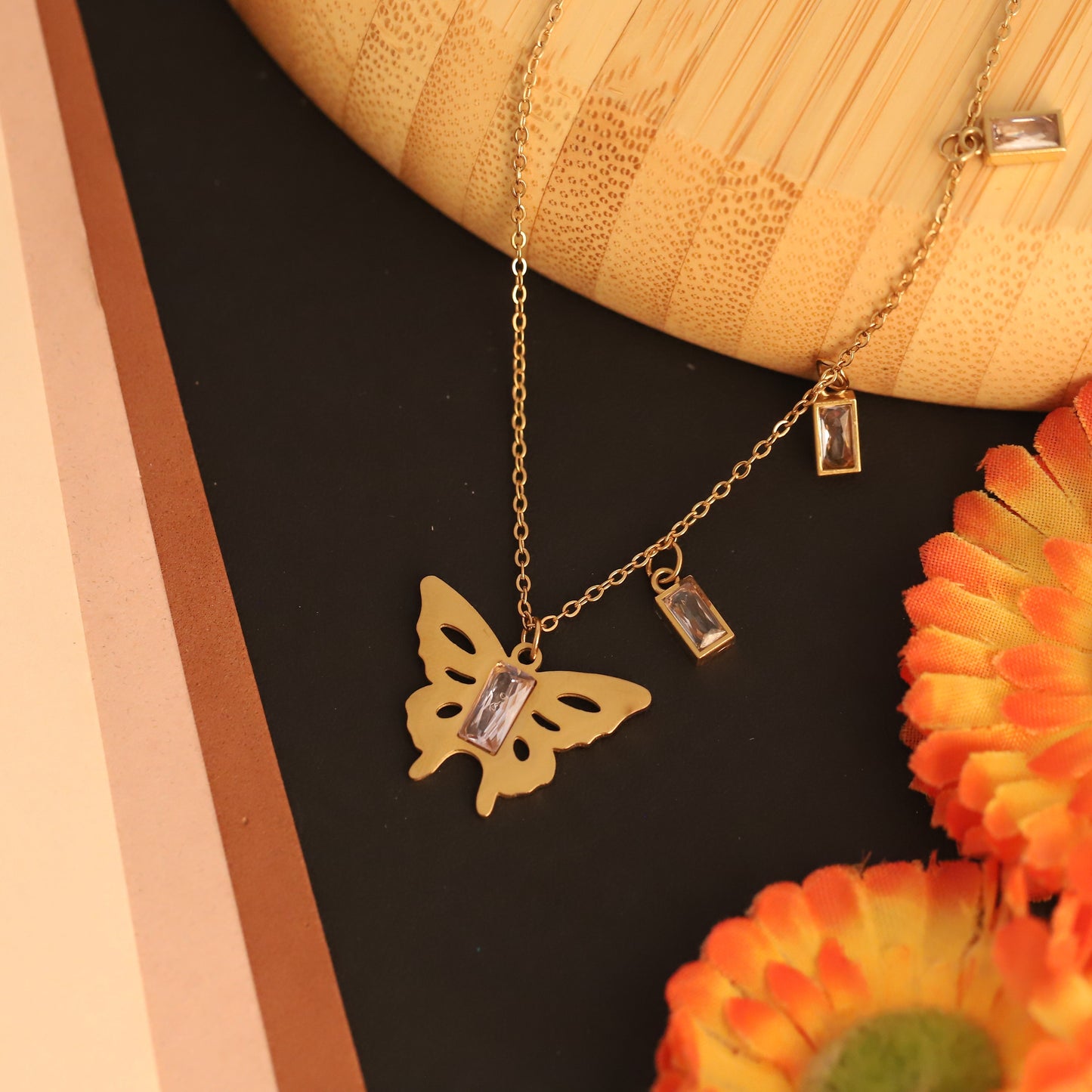 Layered Butterfly Necklace | Gold Snake Chain & Curb Chain Jewelry