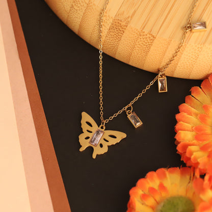 Layered Butterfly Necklace | Gold Snake Chain & Curb Chain Jewelry