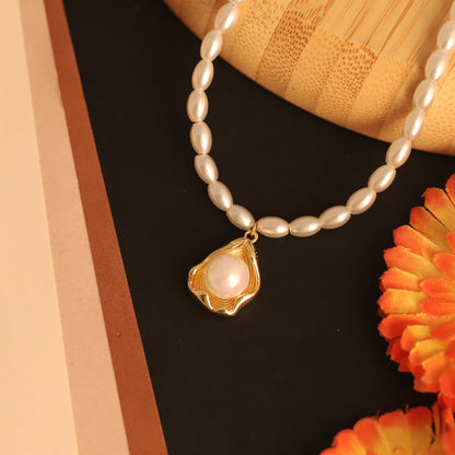 Natural Freshwater Pearl Necklace | Gold Plated Teardrop Cage Pendant | Elegant Beaded Choker