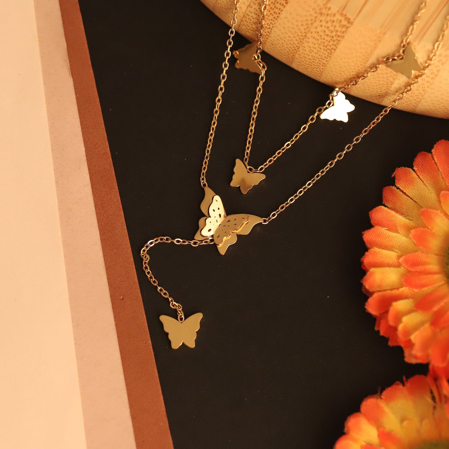 Layered Gold Butterfly Necklace | Dainty Y-Lariat Style | Women's Insect Jewelry