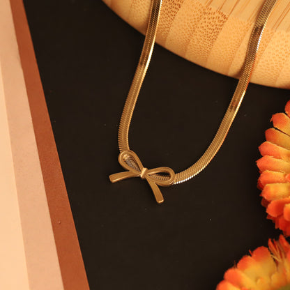 Sleek Gold Snake Chain Necklace with Bow Pendant | Minimalist Jewelry