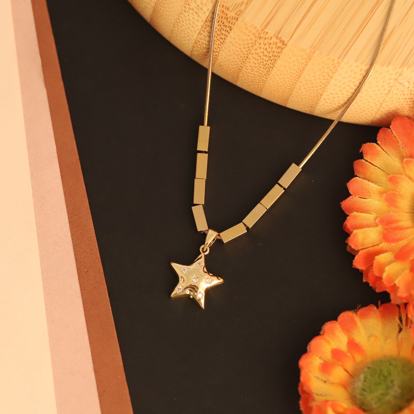 22K Gold Plated Star Pendant Necklace | Sparkling Stainless Steel Daily Wear
