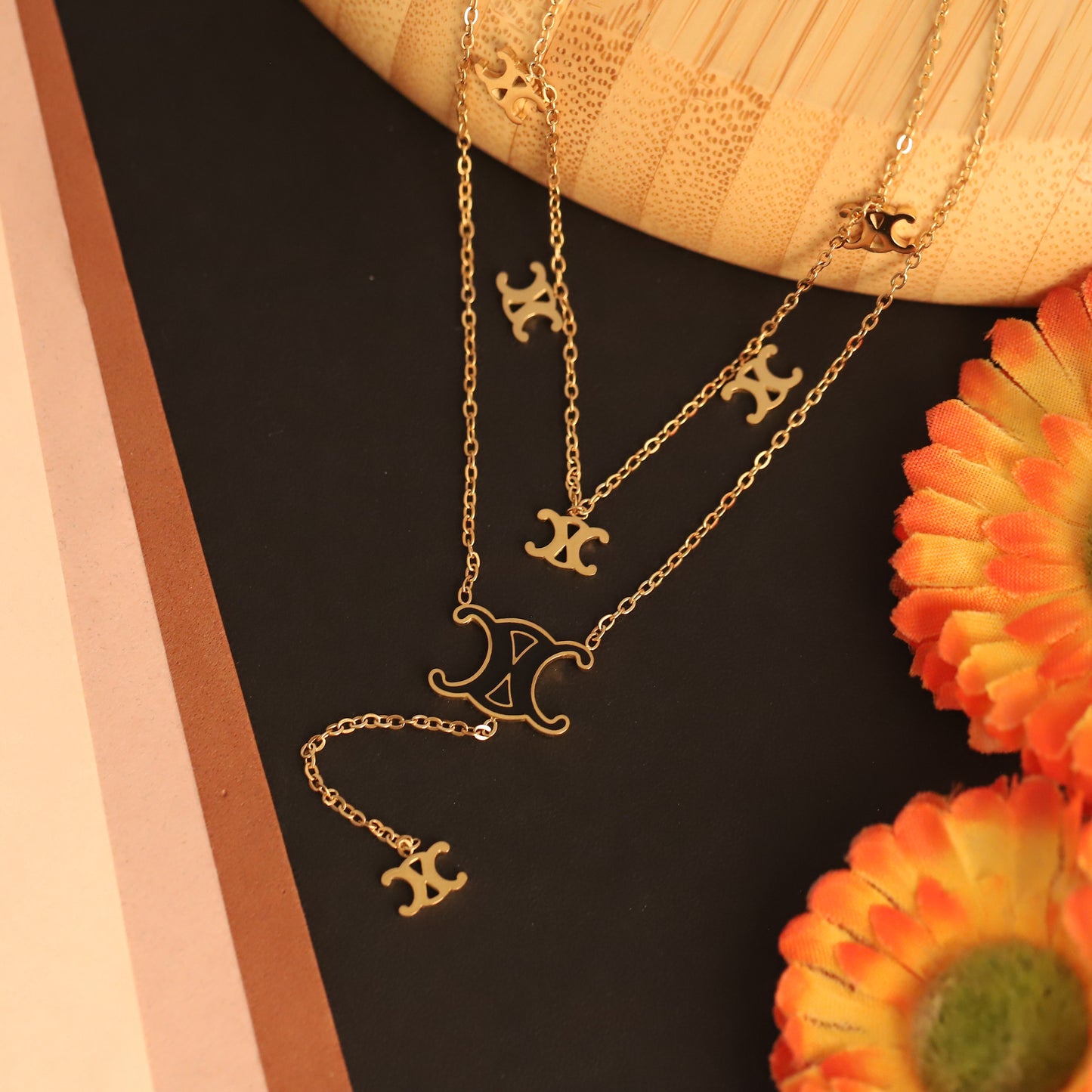 Elegant Gold Double-Layer Pendant Set