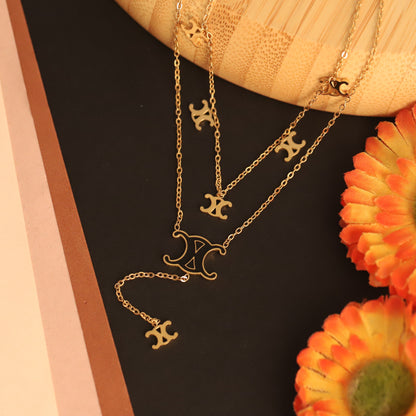 Elegant Gold Double-Layer Pendant Set