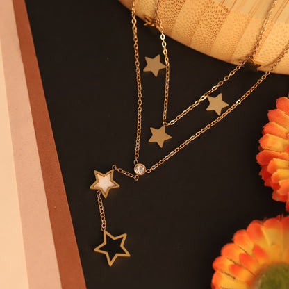 Layered Star Pendant Necklace | Gold Celestial Jewelry with Enamel
