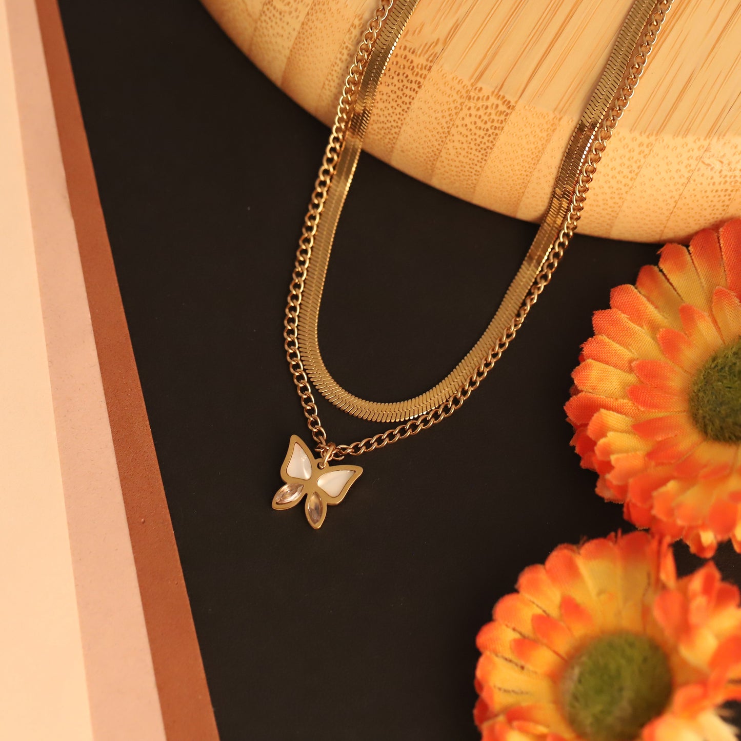 Layered Star Y Necklace | Gold Mother of Pearl & Black Enamel Jewelry