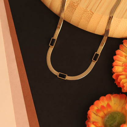 Gold Snake Chain Necklace with Black Enamel | Modern Minimalist Jewelry