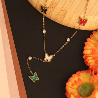 Elegant Butterfly Y-Drop Necklace - Gold Tone with Mother of Pearl