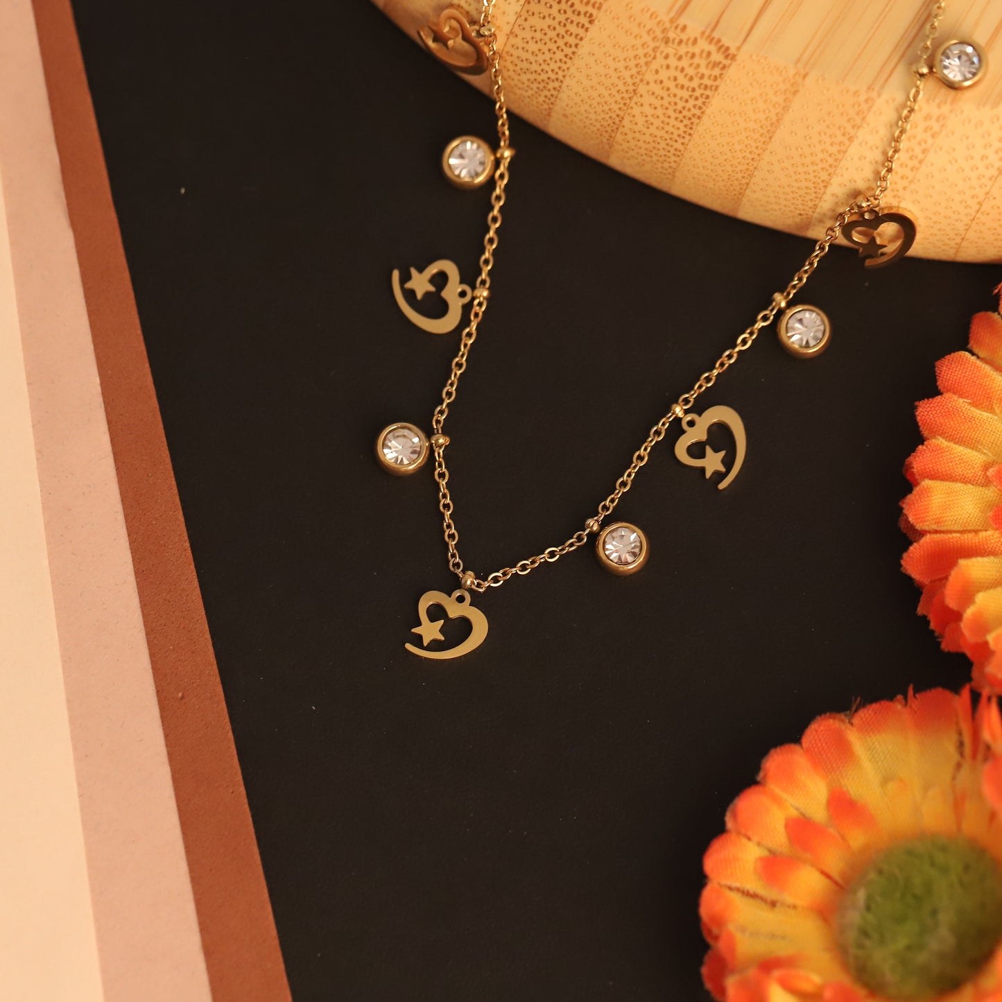 Gold Plated Heart Charm & CZ Stone Necklace | Dainty Love Jewelry Gift