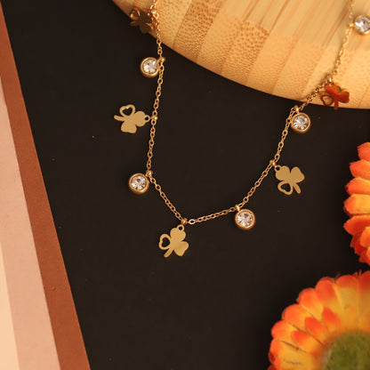 Charming Gold Plated Three-Leaf Clover & Zircon Necklace - Lucky Charm Jewelry for Women