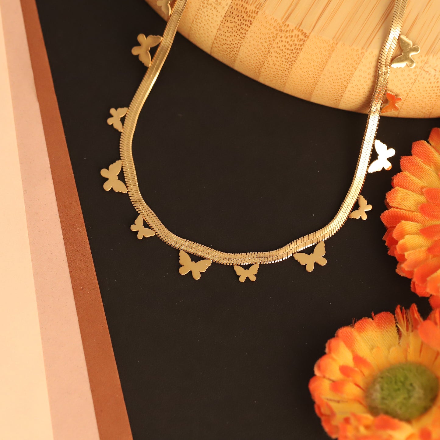 Elegant Gold Butterfly Charm Snake Chain Necklace - Stainless Steel | Dainty & Chic