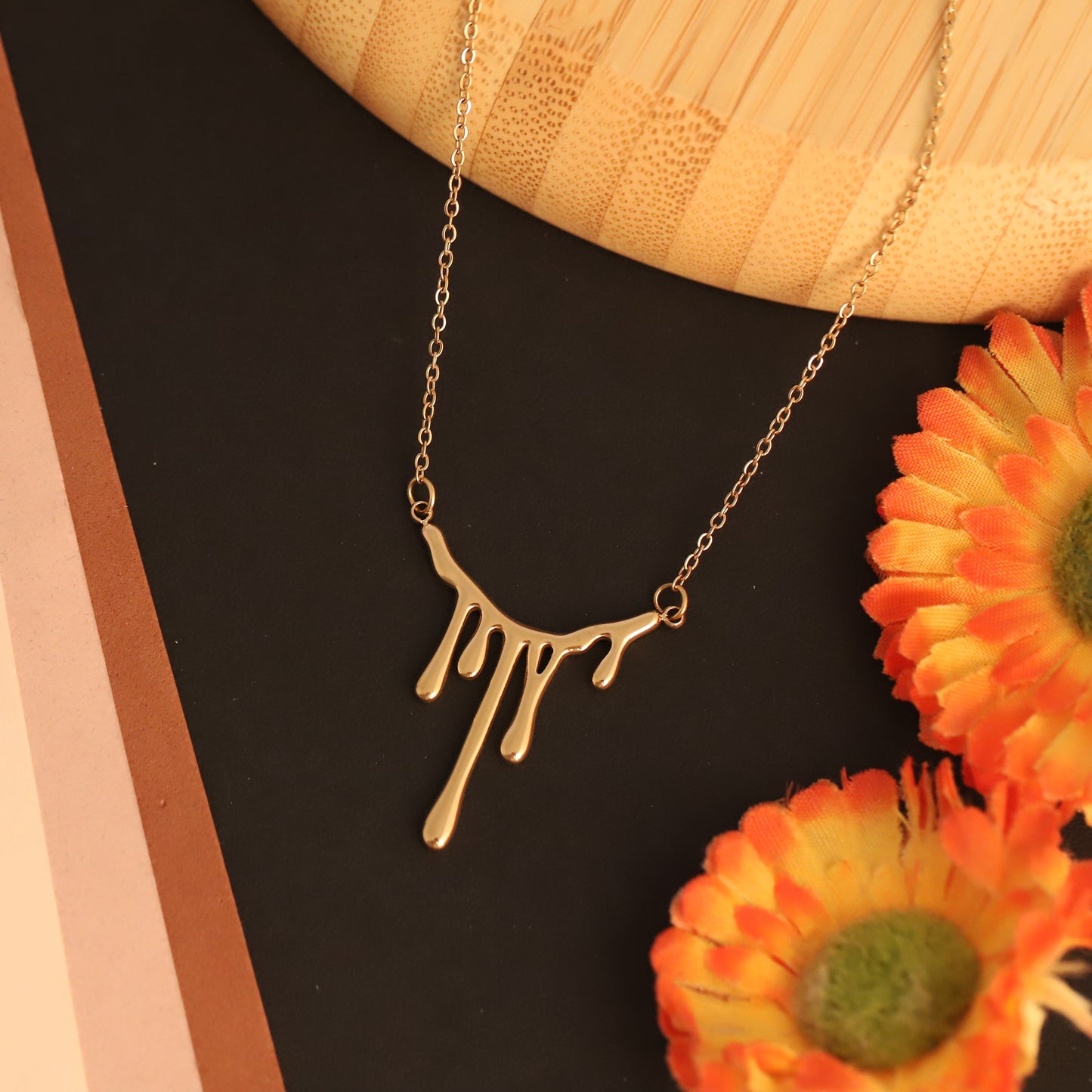 Trendy Drip Design Gold Necklace | Abstract Liquid Metal Pendant | Unique Fashion Jewellery
